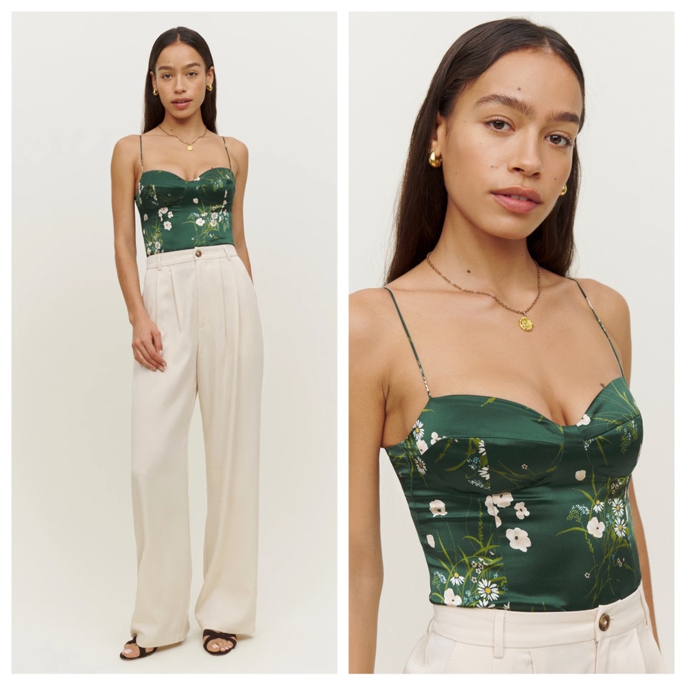reformation - NWT tory silk top tank top crop tie straps sweetheart neckline